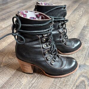 Freebird Black Lace Up Boots with Chunky Heel
